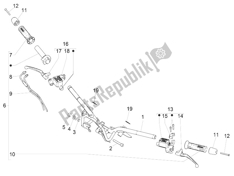 All parts for the Handlebars - Master Cil. Of the Piaggio Beverly 300 IE ABS E4 EU 2016