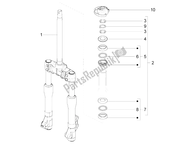 All parts for the Fork/steering Tube - Steering Bearing Unit of the Piaggio BV 350 4T 4V IE E3 USA CA 2012