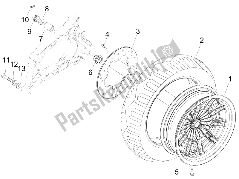 Toutes les pièces pour le Roue Arrière du Piaggio MP3 125 Ibrido 2009