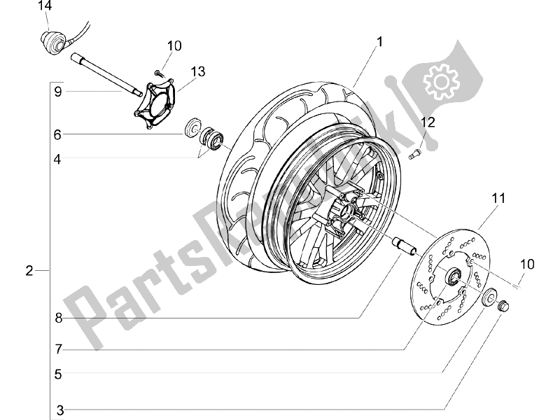Alle onderdelen voor de Voorwiel van de Piaggio Beverly 125 2006