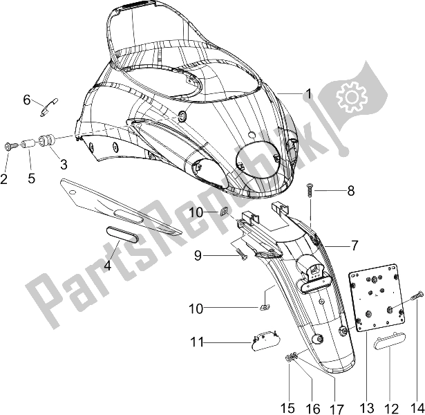 Toutes les pièces pour le Capot Arrière - Protection Contre Les éclaboussures du Piaggio Liberty 125 4T PTT I 2006