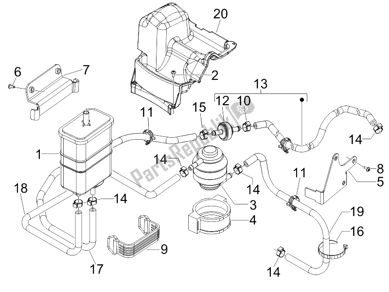 All parts for the Anti-percolation System of the Piaggio BV 500 Tourer USA 2008