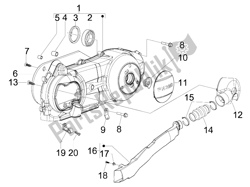 Alle onderdelen voor de Carterafdekking - Carter Koeling van de Piaggio FLY 125 4T E3 2009