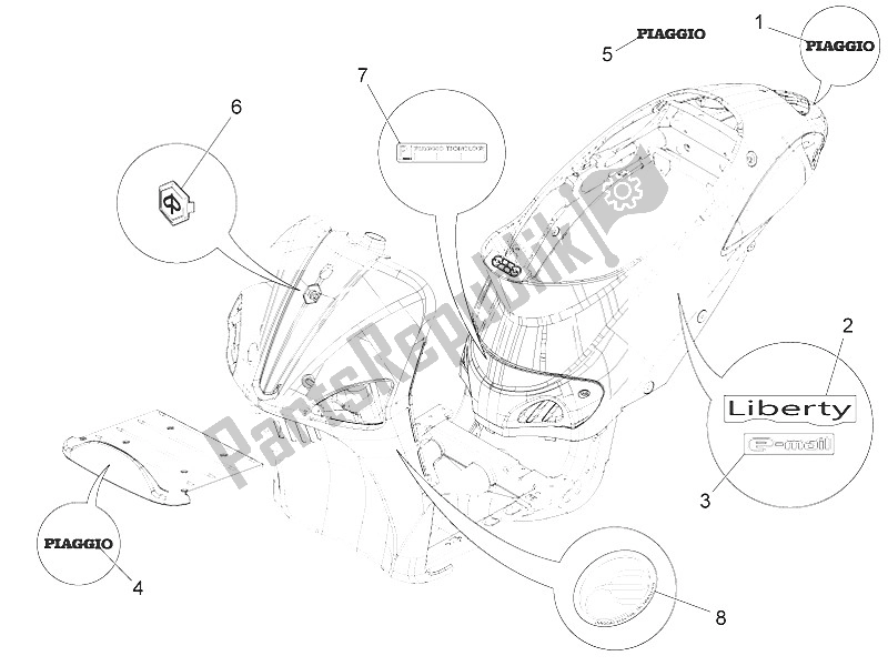 Toutes les pièces pour le Plaques - Emblèmes du Piaggio Liberty Elettrico PPT AT SP 50 2011
