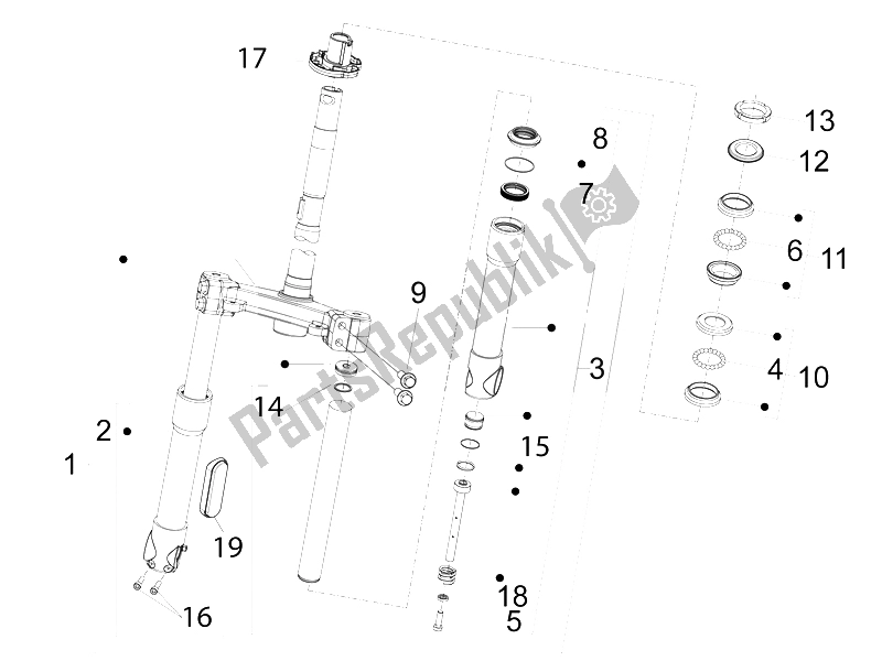 Toutes les pièces pour le Fourche / Tube De Direction - Palier De Direction du Piaggio FLY 50 4T 4V 2012