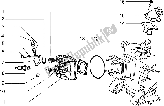 All parts for the Cylinder Head And Induction Pipe of the Piaggio NTT 50 1995