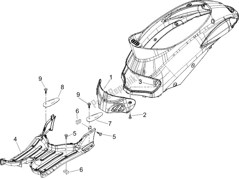 All parts for the Central Cover - Footrests of the Piaggio Liberty 50 4T Delivery 2010