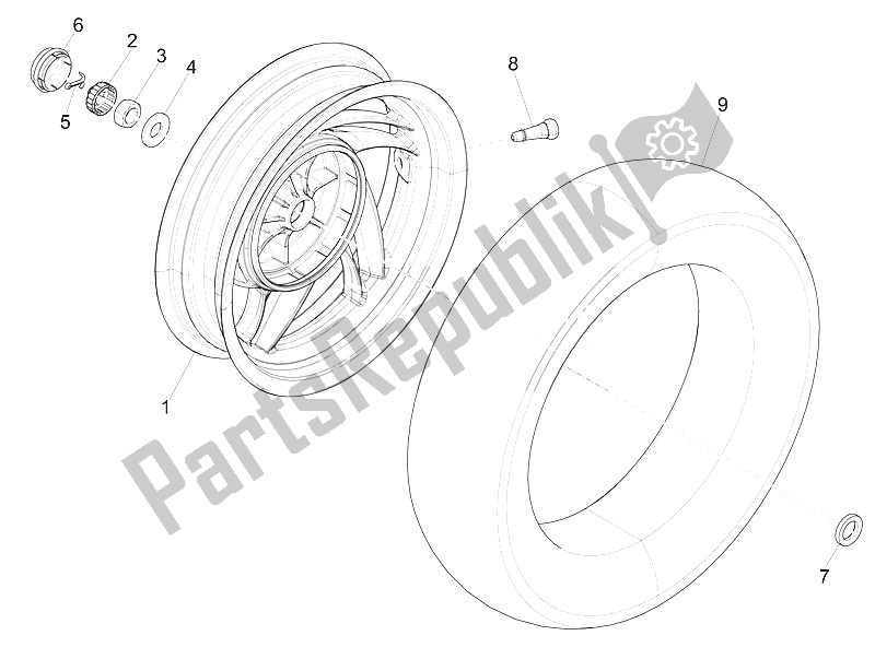 Toutes les pièces pour le Roue Arrière du Piaggio FLY 150 4T 3V IE USA 2016