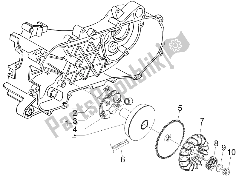 All parts for the Driving Pulley of the Piaggio FLY 100 4T 2008