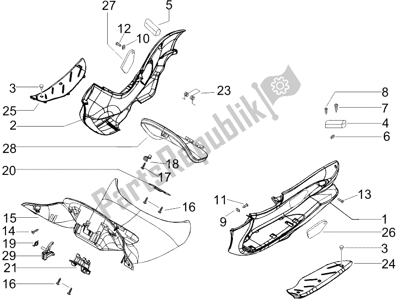 All parts for the Central Cover - Footrests of the Piaggio Beverly 500 2005