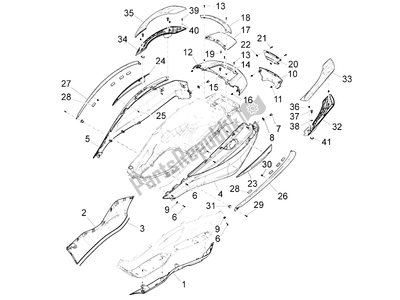 Toutes les pièces pour le Couvercle Latéral - Spoiler du Piaggio X 10 350 4T 4V I E E3 2012