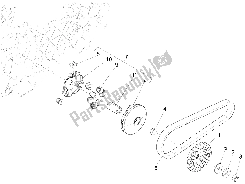 All parts for the Driving Pulley of the Piaggio Liberty 150 4T 3V IE LEM Vietnam 2014