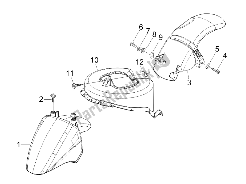 Toutes les pièces pour le Logement De Roue - Garde-boue du Piaggio FLY 50 2T 25 KMH B NL 2005