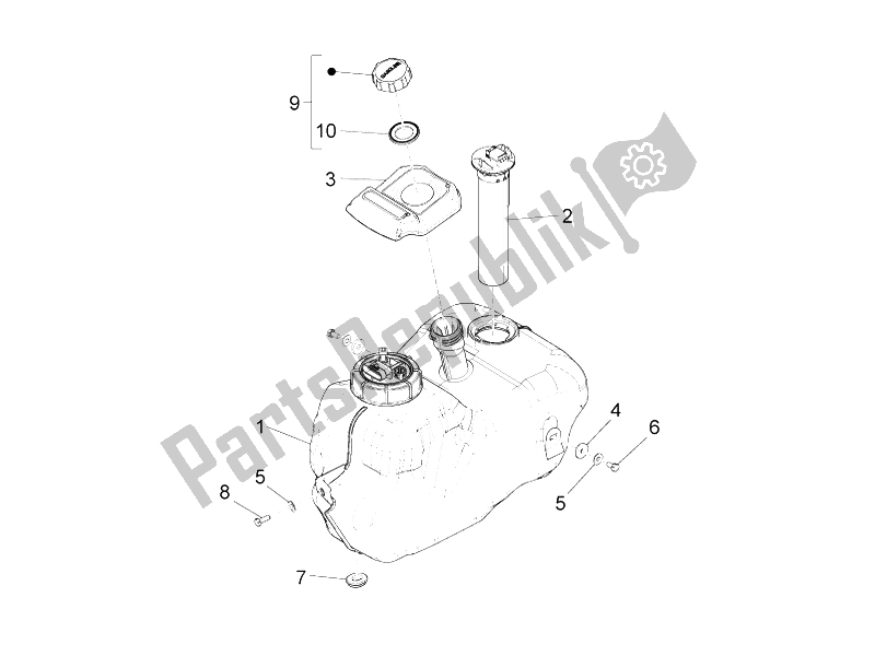 All parts for the Fuel Tank of the Piaggio BV 350 4T 4V IE E3 USA CA 2012