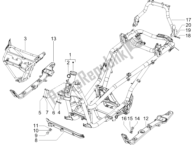 All parts for the Frame/bodywork of the Piaggio X8 250 IE 2005