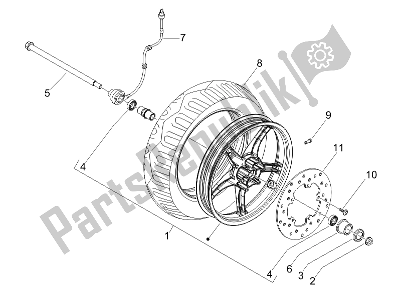 All parts for the Front Wheel (2) of the Piaggio FLY 50 4T USA 2007