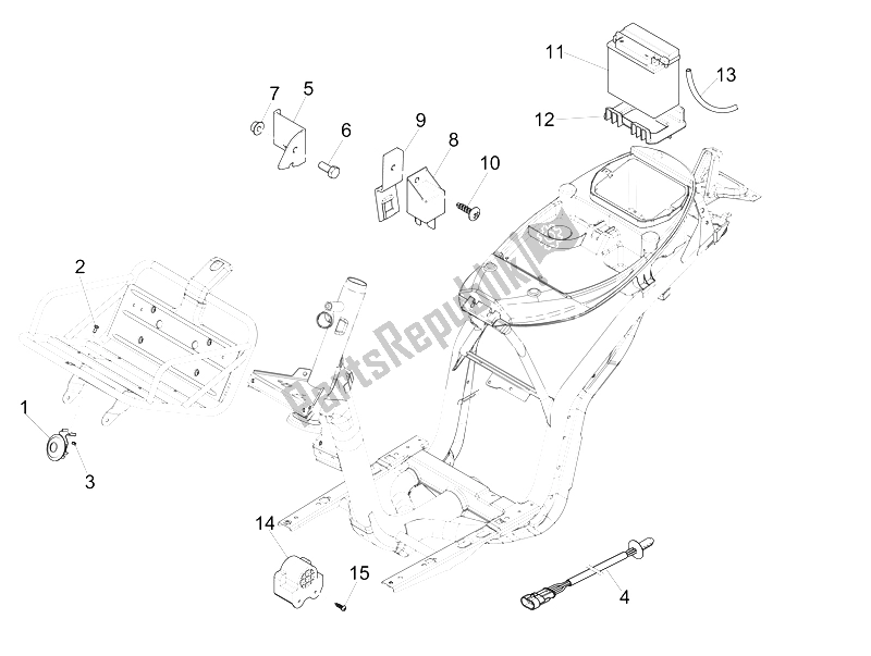 Tutte le parti per il Interruttori Del Telecomando - Batteria - Avvisatore Acustico del Piaggio Liberty 125 4T Delivery E3 2009