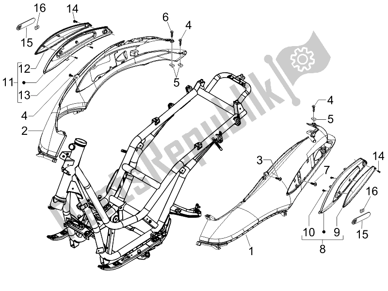 All parts for the Side Cover - Spoiler of the Piaggio BV 250 USA 2007