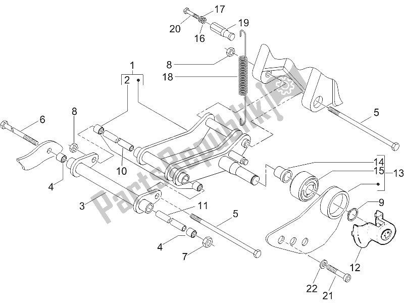 All parts for the Swinging Arm of the Piaggio ZIP 100 4T Vietnam 2011
