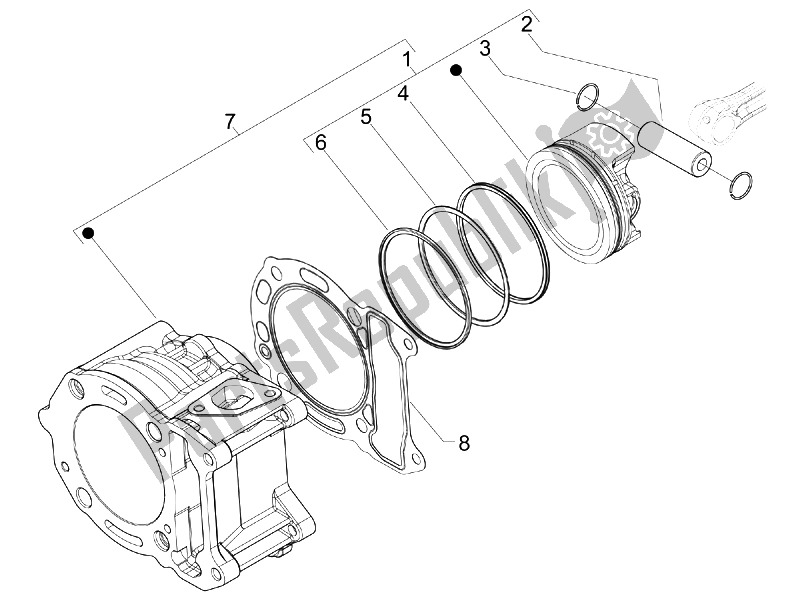 Toutes les pièces pour le Unité Cylindre-piston-axe De Poignet du Piaggio Carnaby 125 4T E3 2007