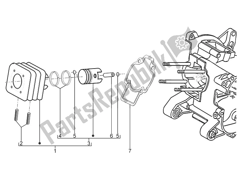 All parts for the Cylinder-pistston-wrist Pin Unit of the Piaggio Typhoon 50 2T E3 CH 2011