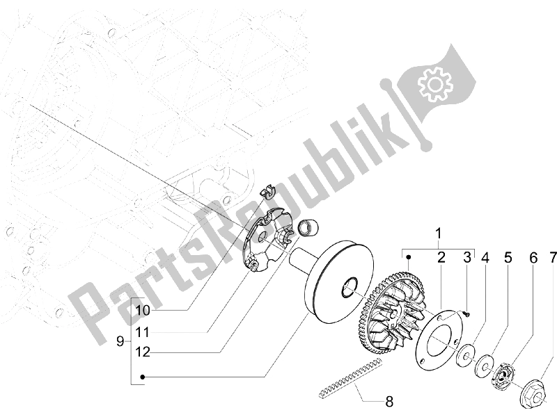 All parts for the Driving Pulley of the Piaggio X7 125 Euro 3 2008