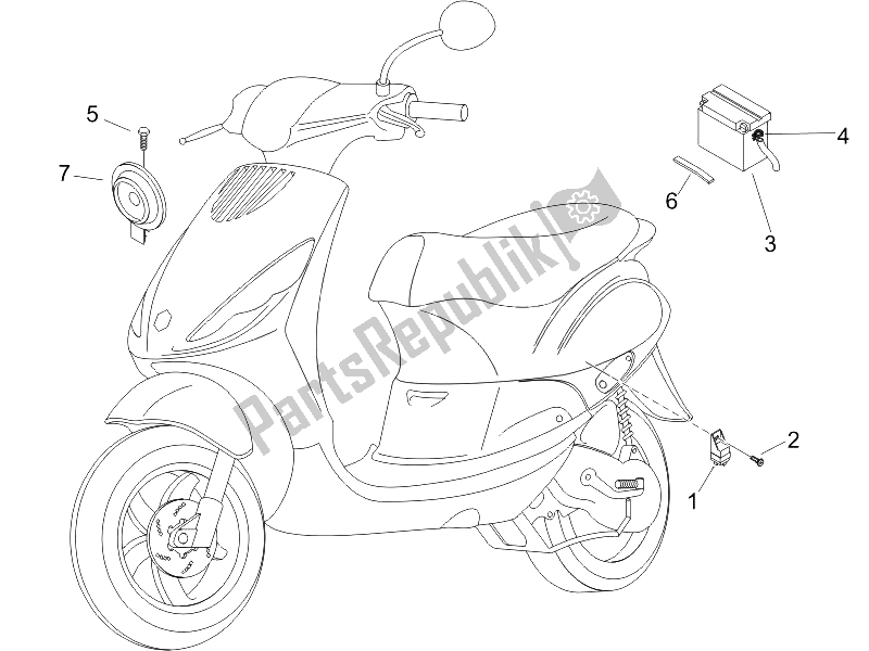 Alle onderdelen voor de Afstandsbedieningen - Batterij - Claxon van de Piaggio ZIP 100 4T 2006