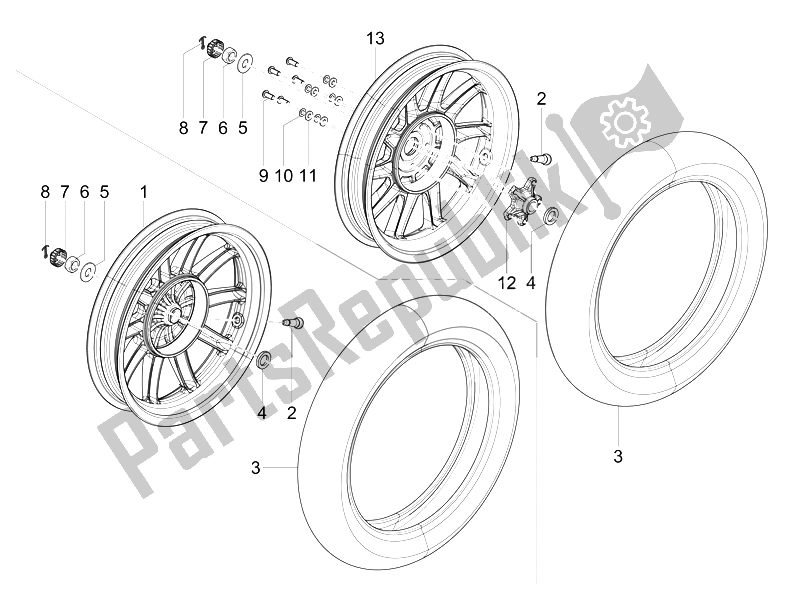 Todas as partes de Roda Traseira do Piaggio Liberty 150 4T 3V IE LEM 2014