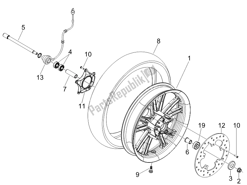 All parts for the Front Wheel of the Piaggio Carnaby 200 4T E3 2007