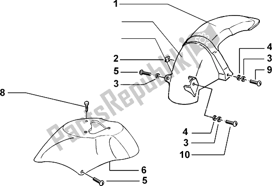 Todas as partes de Guarda-lamas Dianteiro E Traseiro do Piaggio ZIP 50 4T 2002