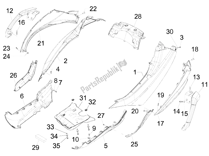 All parts for the Side Cover - Spoiler of the Piaggio MP3 125 Ibrido 2009