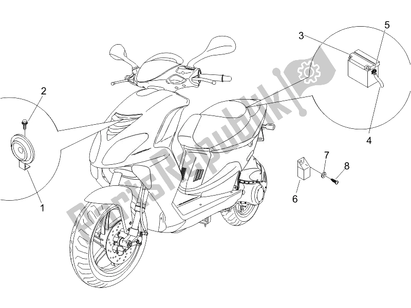 All parts for the Remote Control Switches - Battery - Horn of the Piaggio NRG Power Pure JET 50 2010