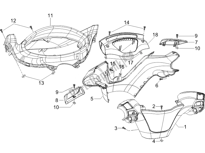 All parts for the Handlebars Coverages of the Piaggio X9 125 Evolution Euro 3 2007