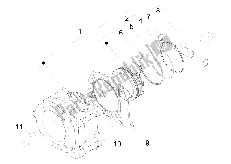 Toutes les pièces pour le Unité Cylindre-piston-axe De Poignet du Piaggio X EVO 125 Euro 3 UK 2007