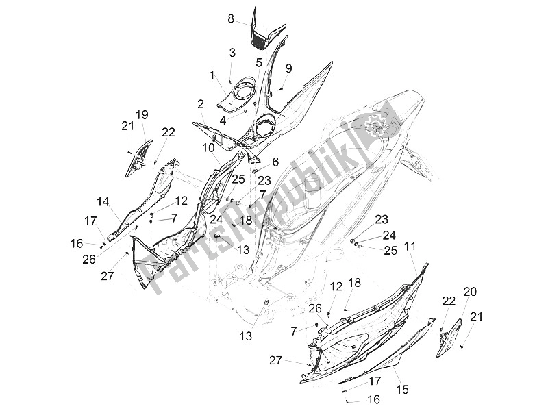 Todas las partes para Cubierta Central - Reposapiés de Piaggio Medley 125 4T IE ABS Vietnam 2016