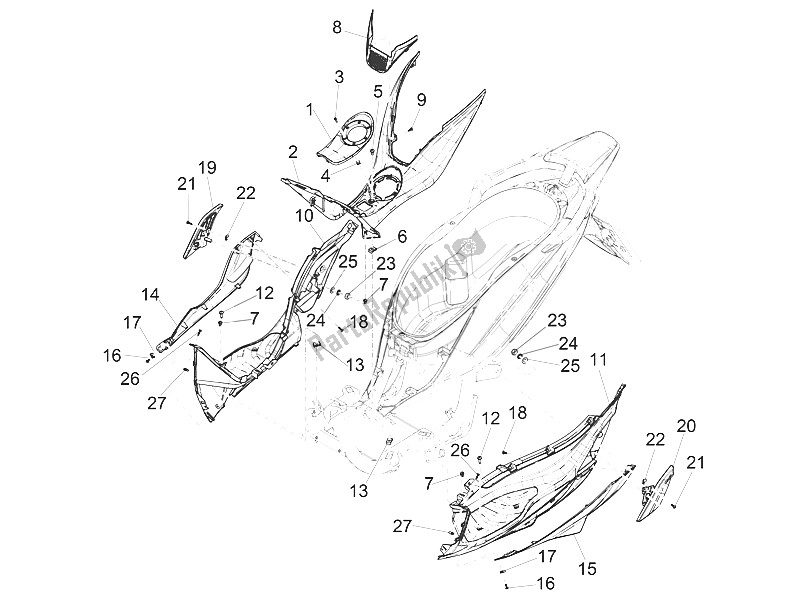 Todas las partes para Cubierta Central - Reposapiés de Piaggio Medley 150 4T IE ABS 2016