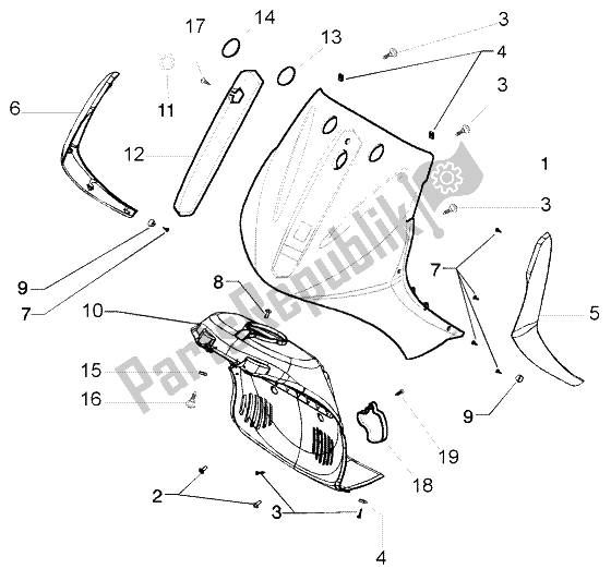 Toutes les pièces pour le Compartiment De Roue De Bouclier du Piaggio Beverly 500 2003