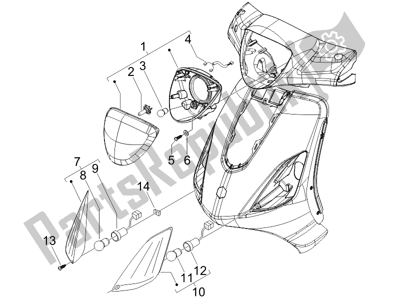 Toutes les pièces pour le Phares Avant - Clignotants du Piaggio FLY 125 4T E3 2007