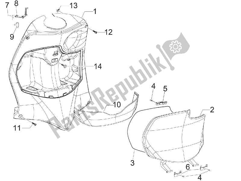 All parts for the Front Glove-box - Knee-guard Panel of the Piaggio FLY 50 4T 4V USA 2011