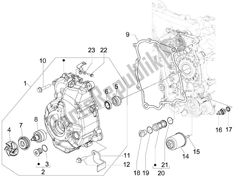 Toutes les pièces pour le Couvercle Magnéto Volant - Filtre à Huile du Piaggio Beverly 250 Tourer E3 2007