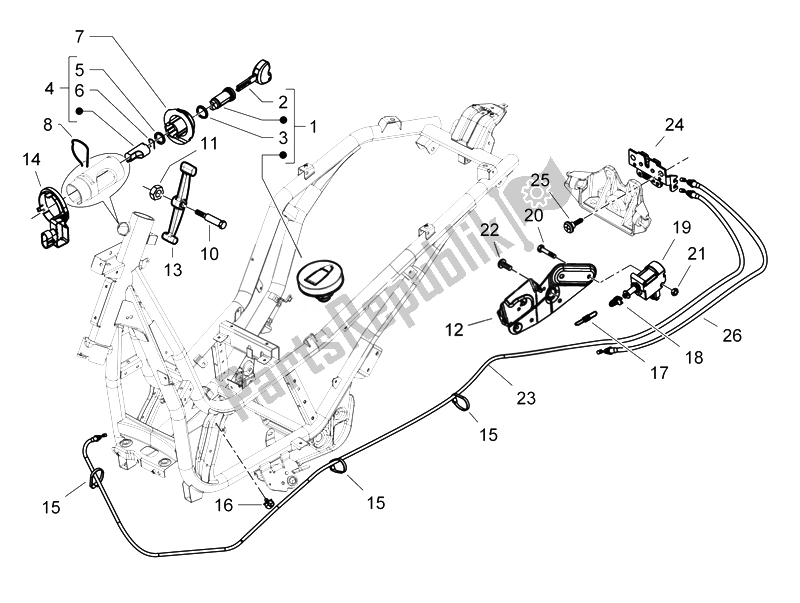 Todas as partes de Fechaduras do Piaggio Beverly 350 4T 4V IE E3 Sport Touring 2014