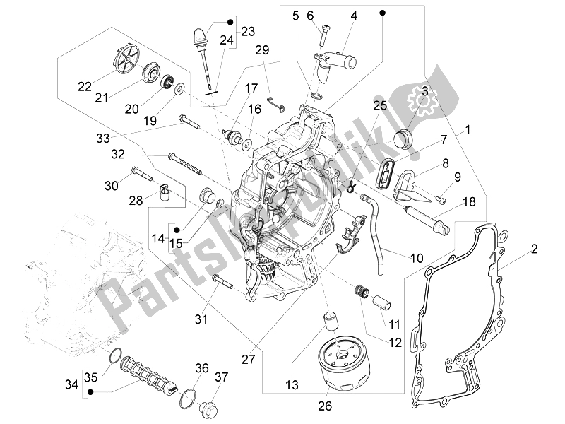 Tutte le parti per il Coperchio Magnete Volano - Filtro Olio del Piaggio MP3 500 Sport USA 2010