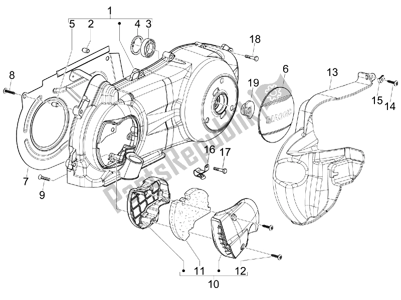 Toutes les pièces pour le Couvercle De Carter - Refroidissement Du Carter du Piaggio Beverly 125 Tourer E3 2007