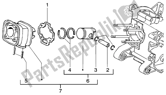 Alle onderdelen voor de Cilinder-zuiger-polspen, Assy van de Piaggio NRG Purejet 50 2003