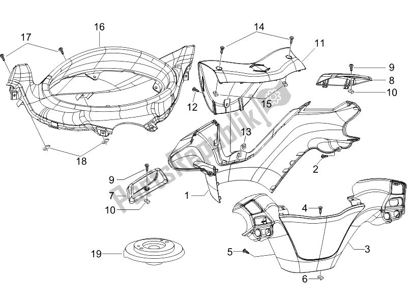 Toutes les pièces pour le Couvertures De Guidon du Piaggio X8 125 Premium Euro 3 2007