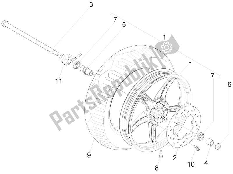 All parts for the Front Wheel of the Piaggio Liberty 150 4T 2V E3 PTT Libanon Israel 2011