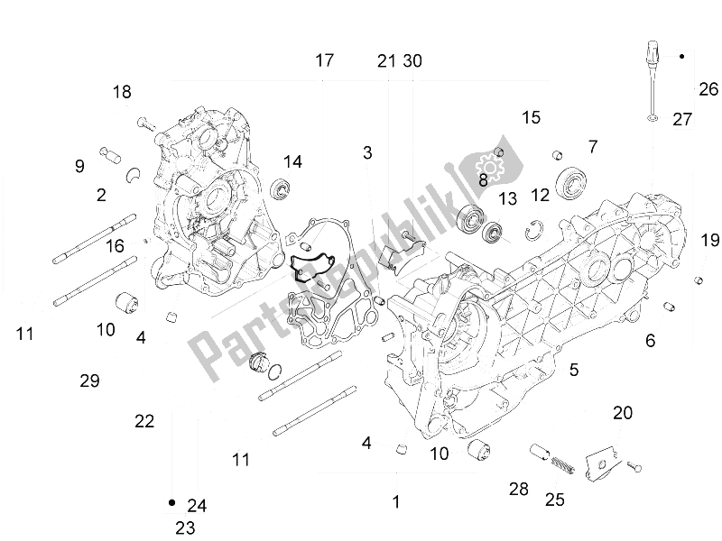 All parts for the Crankcase of the Piaggio Liberty 125 4T Delivery E3 2009