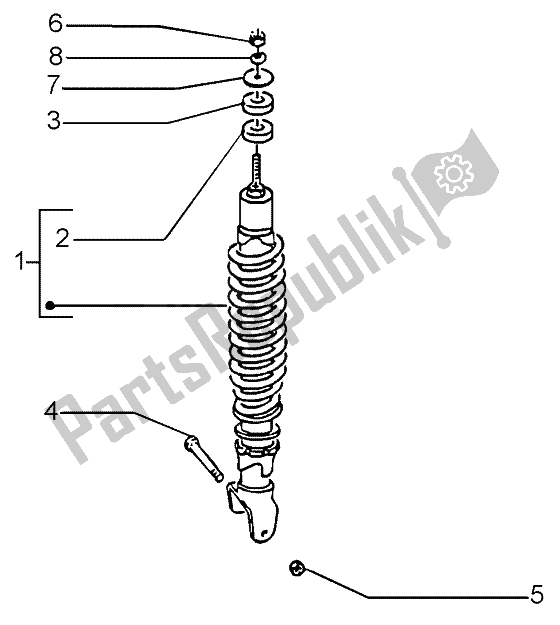 All parts for the Rear Damper of the Piaggio Liberty 50 2T RST 2004