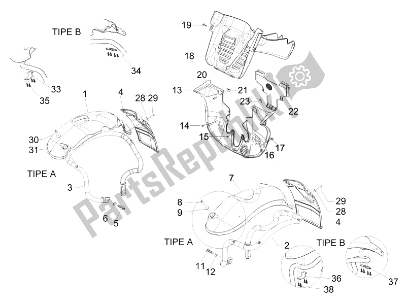 Alle onderdelen voor de Wielkast - Spatbord van de Piaggio MP3 500 Sport USA 2010