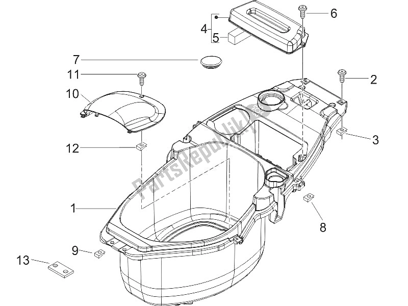 Todas las partes para Carcasa Del Casco - Debajo Del Sillín de Piaggio ZIP 100 4T Vietnam 2011